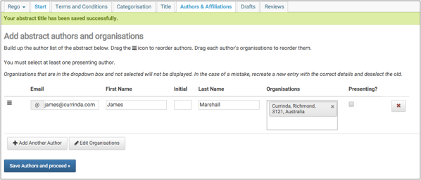 Add abstract authors and organisations