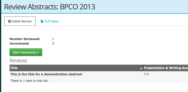 Reviewer view of stages