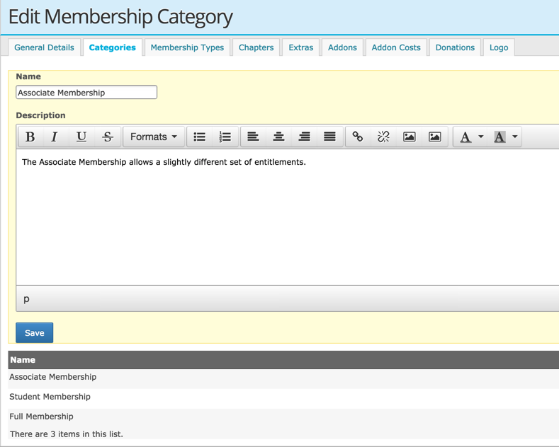 Add membership category