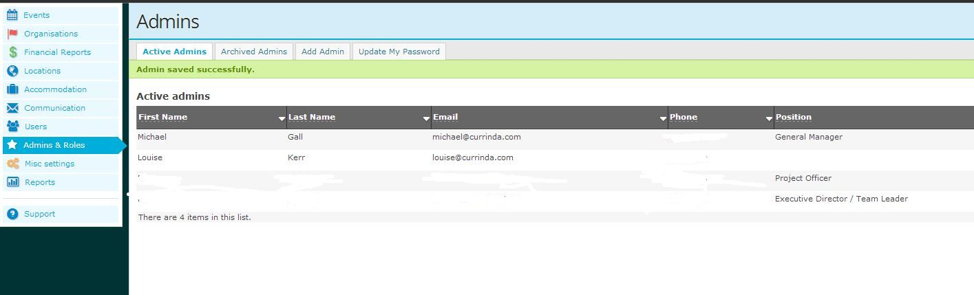 "Admins added"